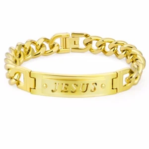 Brazalete Lujo Hombre Acero Inoxidable Placa Oro Grabado Jesús B0139HKG - Imagen 1 de 1