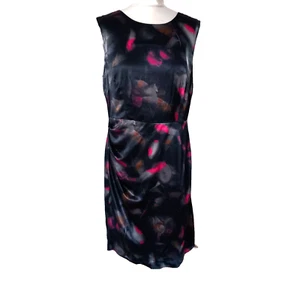 LK Bennett silk dress 'Dr Eldora' black pink silver knee-length pencil UK 16 - Picture 1 of 12