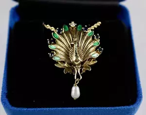 Collana orologio pendente Igor Carl Faberge FM LE oro 14k diamante zaffiro pavone - Foto 1 di 10