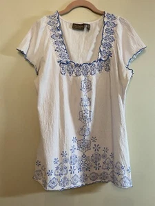 Jane Ashley, Size XL, white blouse/blue embroidery - Picture 1 of 8
