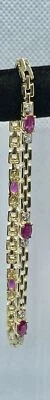 Vintage 14K Ruby Diamond 7" Bracelet - Image 1 of 4