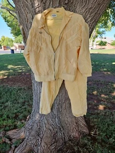 Vintage ABVIEN Size M 100% Silk Gold Yellow Zip Track Suit Pants Jacket Set - Picture 1 of 12