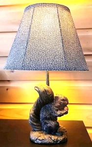 Rustic Lodge Cabin Forest SQUIRREL Table Lamp Light Decor 18" Unique Tweed Shade - Picture 1 of 8