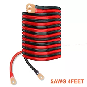 5 AWG Battery Cables Wire 4 feet 1.2m Solar Marine Inverter Connector Motor Car - Picture 1 of 5