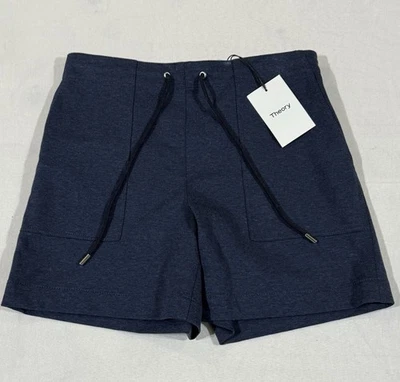 Theory Drawcord 短裤蓝色靛蓝牛仔针织女式 0 码全新带标签 235 美元 — 第 1/4 张图片