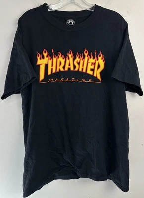 Thrasher Shirt Magazine Fire Flames Skate Surf Men’s Size Large Black San Fran - image 1 of 4