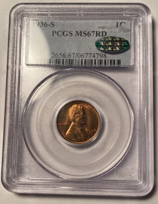 1936-S Lincoln Wheat Cent PCGS MS67RD CAC - Image 1 of 4