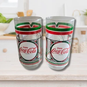 Set of 2 Vintage Coca-Cola Frank Vetere's Pizzeria Glasses - Picture 1 of 2