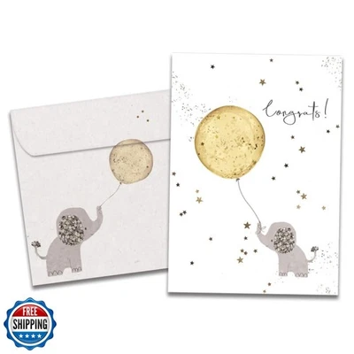 Tree-Free Greetings New Baby Card - Elephant with Balloon | Eco-Friendly 5x7  - Image 1 of 4