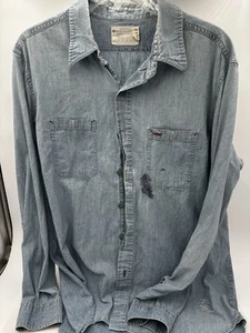 Polo Ralph Lauren Double RL Distressed Stitched Western Denim Shirt Size Large - Picture 1 of 11