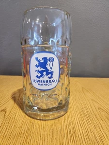 Großer Lowenbrau München 1 Liter Grübchen deutsches Glas Bierkrug RAR! - Bild 1 von 3