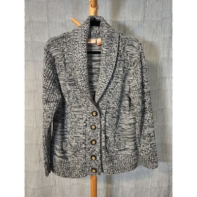 Cárdigan de algodón North Crest $55 grande gris jaspeado tejido con cable cuello chal Foto 1 de 4