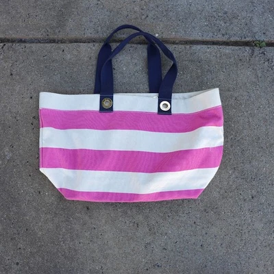 Bolso de Mano Tommy Hilfiger de Lona Rosa Blanco a Rayas Azul Marino Grande Bolso de Playa Preppy Foto 1 de 4