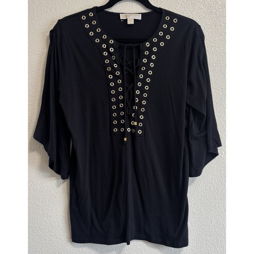 Tunica Michael Kors nera taglia L oro passante stringata maniche divise boho fairycore