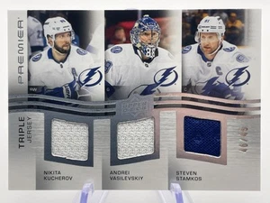 2023-24 Upper Deck Premier Triple Game used Patch N.Kucherov, A.Vasilevski, /49 - Picture 1 of 2
