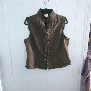Faded Glory braune Jeansweste Größe 16 – Rüschenbesatz, Western Boho - Bild 1 von 12