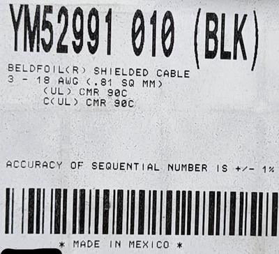 Cable de audio/seguridad comercial blindado Belden YM52991 18/3C 90C CMR negro/50 pies Foto 1 de 4
