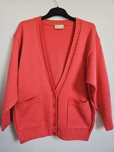 Vintage 80s Dorothy Perkins Coral Relaxed Fit Cardigan Jumper Size 12 - Picture 1 of 6