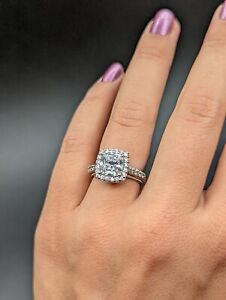 Tacori Sterling Silver Square Halo CZ Etched Band Engagement Ring Size 5.5