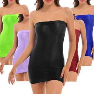 Abito da donna olio lucido senza spalline camicia trasparente lingerie mini abito tubo - Foto 1 di 121