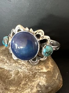 Brazalete Kingman Turquesa Lapislázuli Navajo Plata Esterlina Tufa Fundida 16783 - Imagen 1 de 12