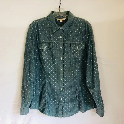 Camisa Brooks Brothers 1818 masculina azul geométrica botão frontal LS cambraia tamanho 16 - Imagem 1 de 3