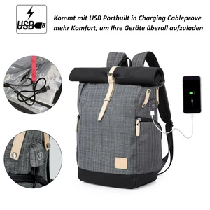 MOFUT Laptop-Rucksack Groß mit USB-Ladebuchse, Rolltop Rucksack Herren Backpack