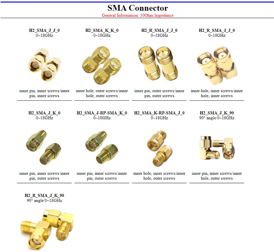 SMA RP-SMA Male/Female (Male/Female) Adapter 50Ω