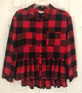 NWT TUCKER + TATE Red & Black Flannel Shirt With Ruffle Trim - Size 16  - Picture 1 of 9