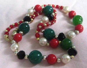 Precious elegant necklace 18" assorted beads,Jade,Faceted Onyx,Jasper,Faux Pearl - Picture 1 of 3
