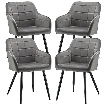 Set Of 4 Dining Chairs Faux Leather Metal Leg Restaurant Armchair Home Office • 139.99£