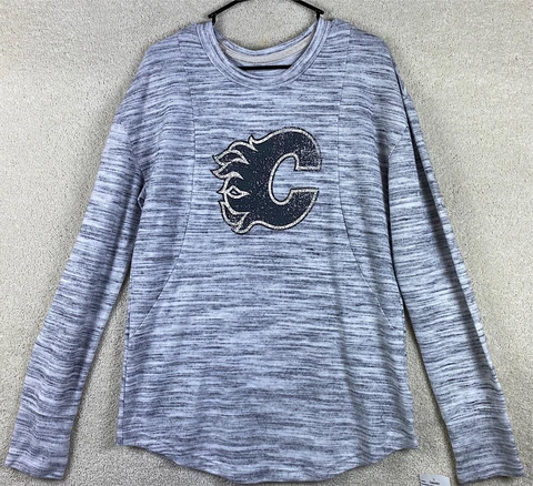 Calgary Flames NHL T Shirt Large Gray/White Womens Size Large longsleeve Sweater Cover
