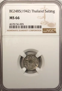 Thailand Satang 1942 NGC MS 66 UNC Tin King Rama VIII - Picture 1 of 4