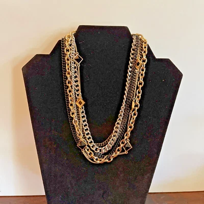 GUESS 6-Strand Chain Choker Necklace Silver Gold Black Brown Enamel  16-19” NWT - Image 1 of 4