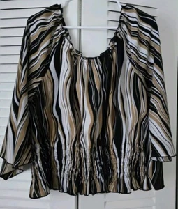 FASHION BUG Bluse bunt Gr. XL schulterfrei gestreift 3/4 Arm Oberteil - Bild 1 von 4