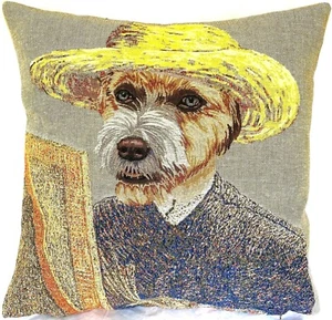 VAN GOGH JACK RUSSELL TERRIER 18" 46CM BELGIAN TAPESTRY CUSHION COVER, ZIP 03066 - Picture 1 of 7