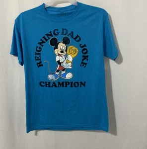 Disney Mickey Mouse Men’s T Shirt Dad Joke Champion Fathers Day Blue Med 38-40 - Picture 1 of 5