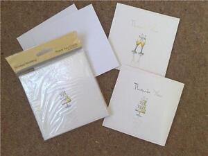10 x Luxury Wedding Thank You Cards Cake Or Champagne Glass Design Blank Inside