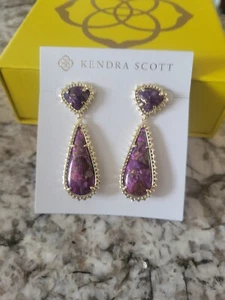 Kendra Scott Payton Gold Bronze Veined Purple Magnesite Earrings NWT $98 Box! - Picture 1 of 3