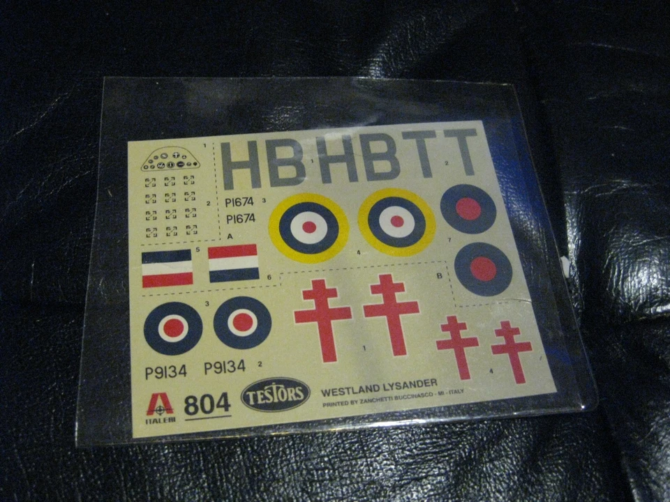 Decal Sheet from a Westland Lysander Testors kit in 1/48 scale - Image 1 of 1