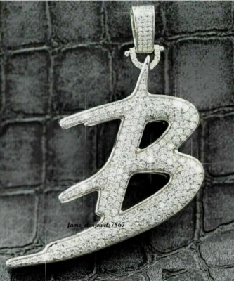 Colgante de plata 925 real con letra B inicial de diamantes creados en laboratorio de 2,00 quilates para hombre Foto 1 de 2