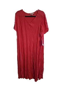 NWT Woman Within Pink V-Neck Crinkle Short Sleeve Maxi Dress Womans Plus Size 1X - Picture 1 of 4