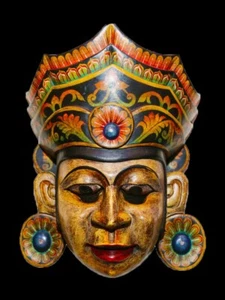 Unique Handcrafted 13in  Wooden Royal Queen Mask from Sri Lanka Traditional Asia - Picture 1 of 1