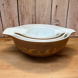 Vintage Pyrex Early American Cinderella Mixing Bowl Set 441, 442, 443, & 444 - Picture 1 of 20