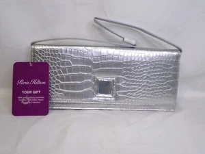 NWT Paris Hilton Silver Handbag Clutch Purse Gem Pink inside - Picture 1 of 9