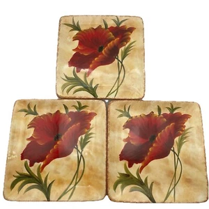 Pier 1 Poppies Pattern Earthenware 8.25” Square Salad /Luncheon Plates Set 3 - Picture 1 of 10