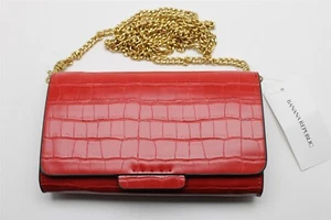 BANANA REPUBLIC Red Croc Embossed Leather Small Clutch Wallet Crossbody - Picture 1 of 7