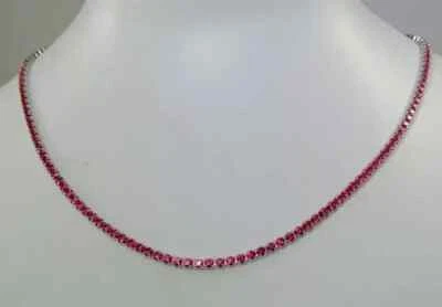 22Ct Round Cut 3MM Lab Created Red Ruby 18" Tennis Necklace 14k Wh Gold Plated - Image 1 of 2