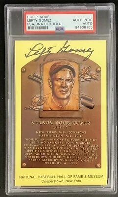 Lefty Gomez Signed Gold HOF Plaque Postcard Yellow NY Yankees Autograph PSA/DNA - Image 1 of 2