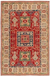 Alfombra oriental kazaja anudada a mano 271x180 cm-nómada, fina, alfombra, alfombra, roja - Imagen 1 de 12